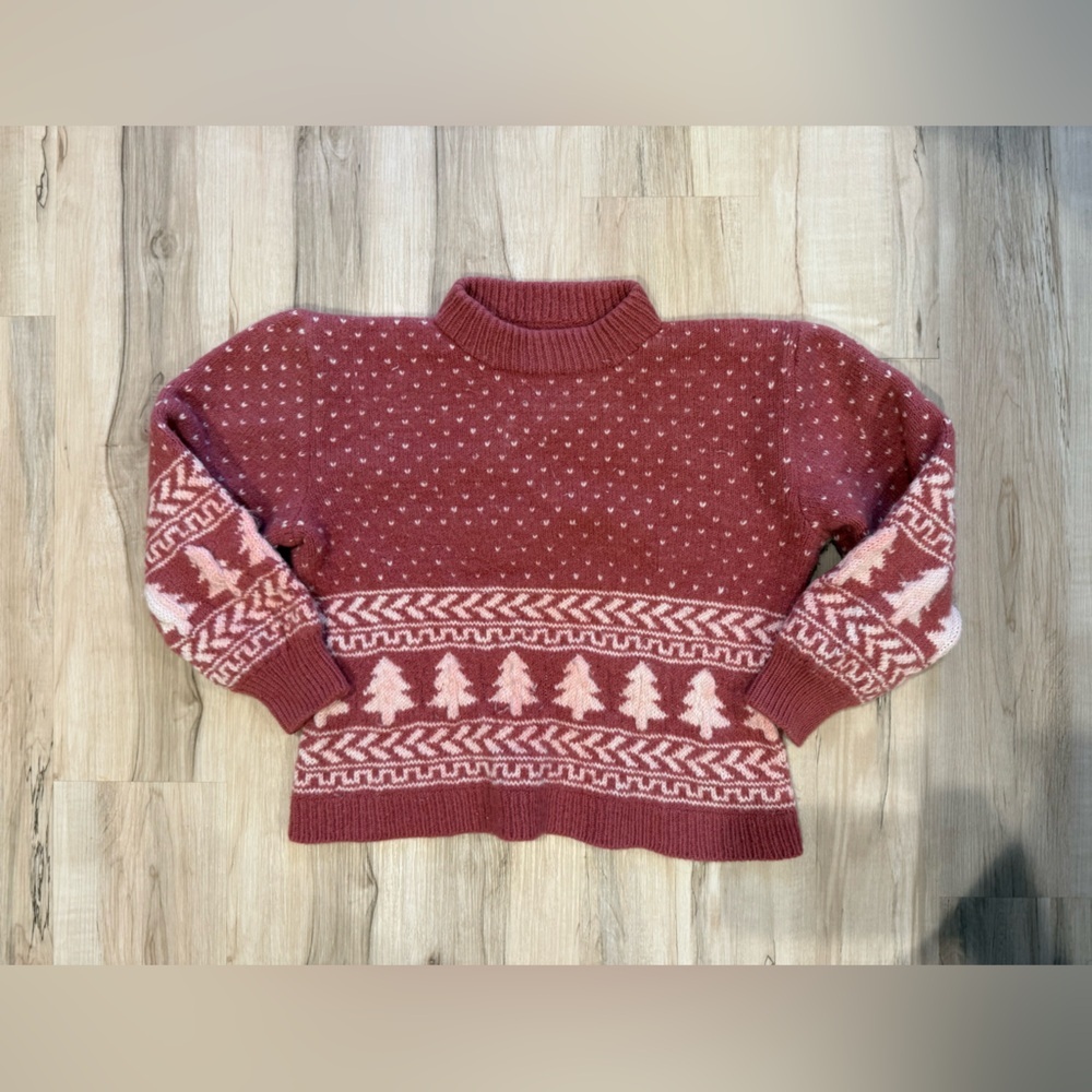 Fair isle sweater handmade knit womens sweater winter pink bright